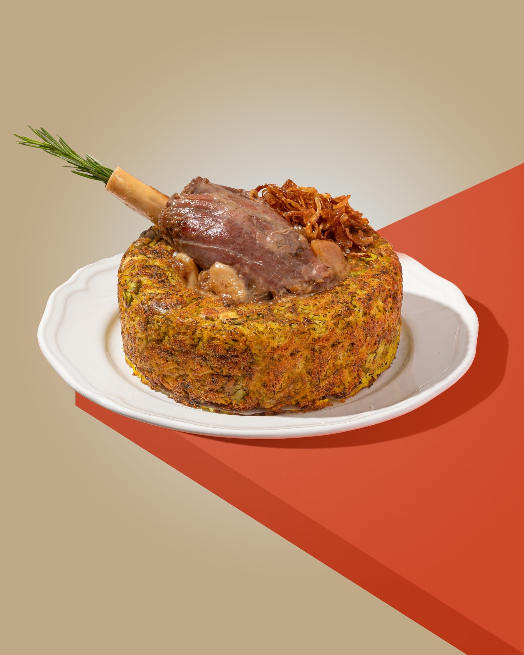 Baghali polo ba mahiche — dill and broad-bean rice with braised lamb shank
